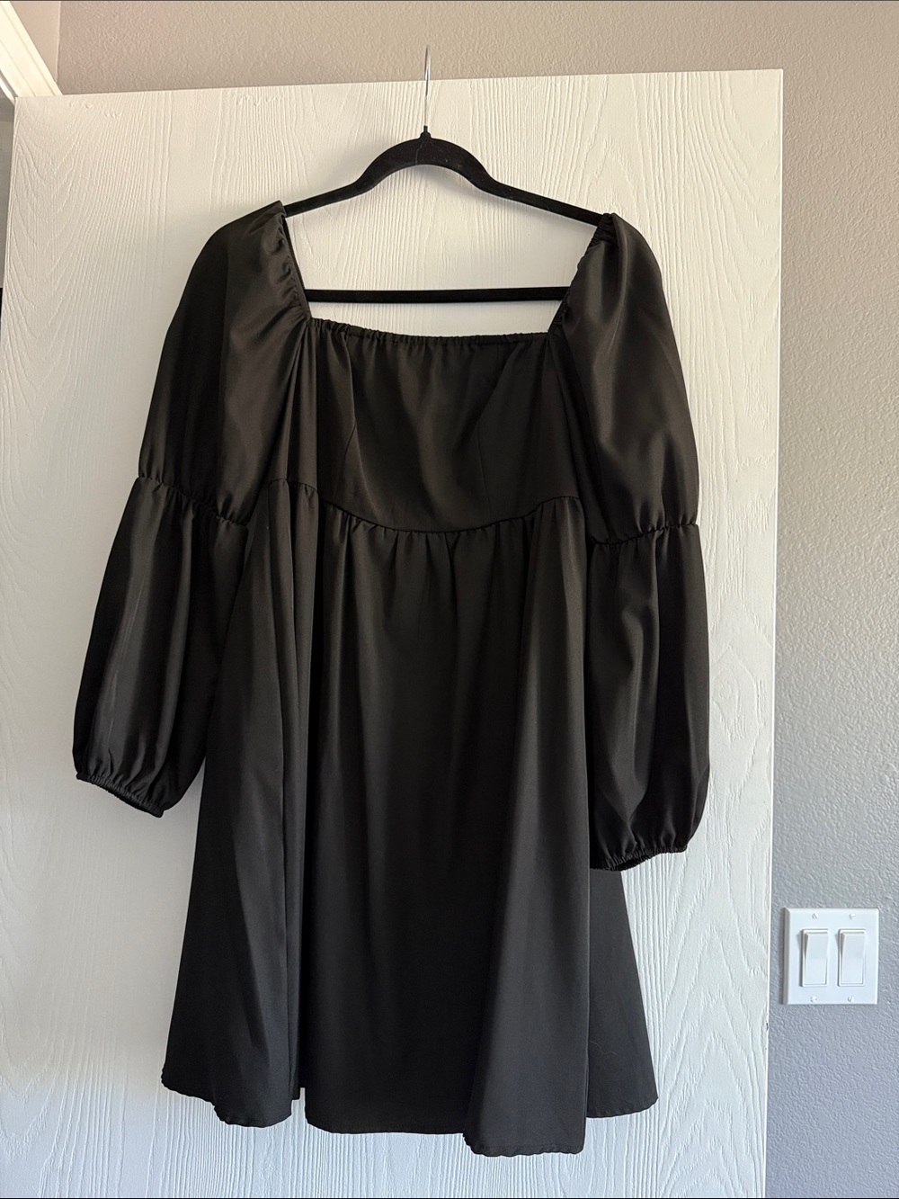 Black Square-Neck Puff-Sleeve Dress - Women